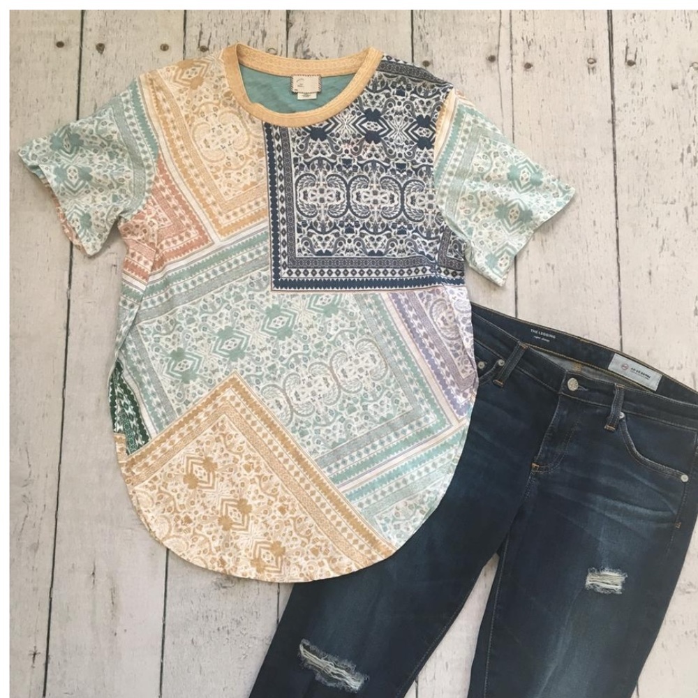 Anthropologie Multicolor Postmark Patchwork Tshirt - image 7